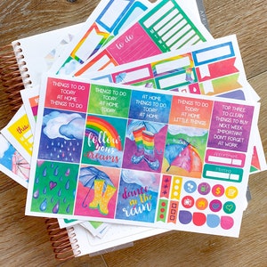 Rainbows Spring Rain Umbrella Planner Stickers Weekly Kit to be used with Erin Condren & Happy Planner - 134 Stickers (#12,064)
