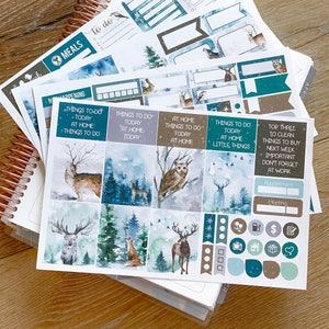 Winter Snowy Forest Animals Deer Fox Planner Stickers Weekly Kit to be used with Erin Condren & Happy Planner - 134 Stickers (#12,066)