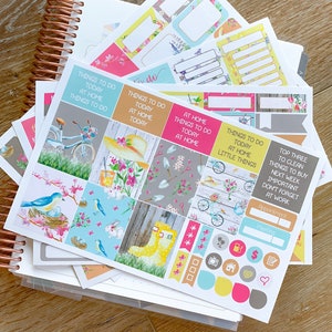 Spring Boho Rustic Birds Gardening Planner Stickers Weekly Kit to be used with Erin Condren & Happy Planner - 134 Stickers (#12,068)