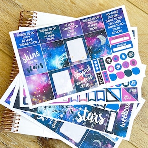 Galaxy Space Stars Celestial  Planner Stickers Weekly Kit to be used with Erin Condren & Happy Planner - 134 Stickers (#12,111)