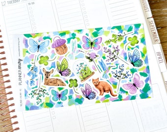 Whimsical Forest Spring Animals Butterflies Clovers Deer March Deco Planner Stickers (#10,150)