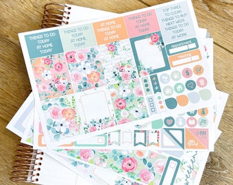 Floral Spring Flowers Wedding Eucalyptus Planner Stickers Weekly Kit to be used with Erin Condren & Happy Planner - 134 Stickers (#12,118)