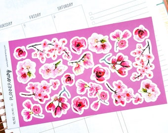 Spring Cherry Blossoms Pink Flowers April Deco Planner Stickers (#10,152)