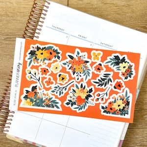 Halloween Deco Planner Stickers Black Orange Fall Floral Arrangements Corner Stickers October (#10,135)