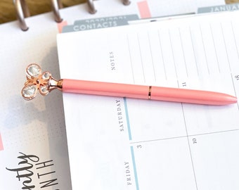 Coral Pink Butterfly Top Rose Gold Pen Planner Ballpoint Black Ink Pen Engagement New Job Promotion Stationery Gift  - P071