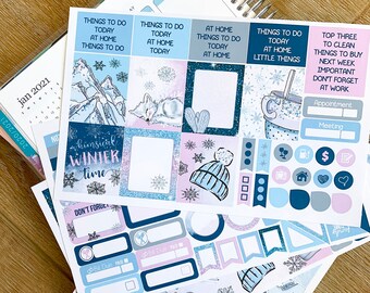 Winter Snow Cold Weather Animals Planner Stickers Weekly Kit to be used with Erin Condren & Happy Planner - 134 Stickers (#12,088)