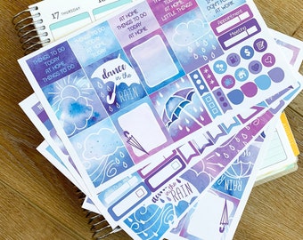 Spring Rain April Showers Umbrella Planner Stickers Weekly Kit to be used with Erin Condren & Happy Planner -134 Stickers (#12,093)