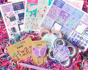 Lavender Lilacs Spring Teal Pink & Purple Flowers Butterflies Umbrella Flower Feltie Paperclip May 2022 Planner Envy Subscription Box.