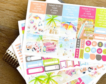 Summer Beach Vacation Planner Stickers Weekly Kit to be used with Erin Condren & Happy Planner - 134 Stickers (#12,080)