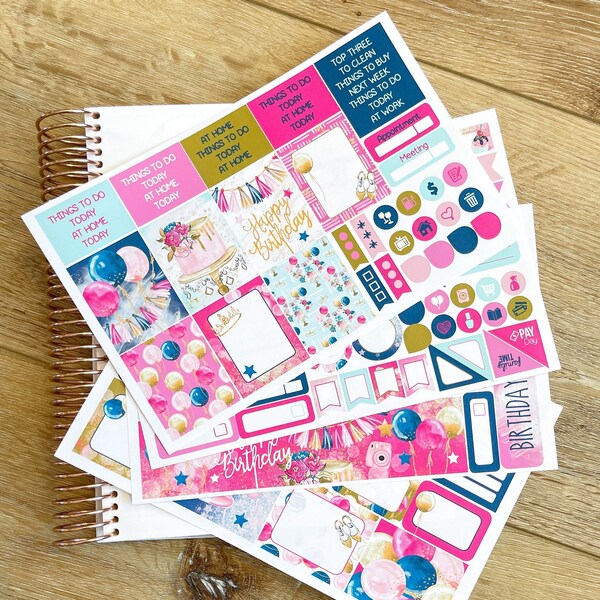 Birthday Week Celebration Party Planner Stickers Weekly Kit to be used with Erin Condren & Happy Planner - 134 Stickers (#12,103)