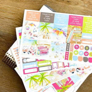 Summer Beach Vacation Planner Stickers Weekly Kit to be used with Erin Condren & Happy Planner - 134 Stickers (#12,080)