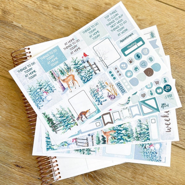 Winter Snow Animals Forest Snowflakes Planner Stickers Weekly Kit to be used with Erin Condren & Happy Planner - 134 Stickers (#12,104)