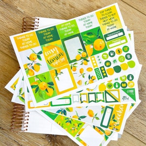 Lemons Summer Lemonade Green Yellow Planner Stickers Weekly Kit to be used with Erin Condren & Happy Planner - 134 Stickers (#12,109)