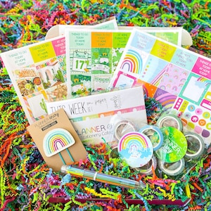 Rainbow Boho Gnomes St Patricks Day Hearts Spring Fiesta Party. March 2023 Planner Envy Subscription Box.