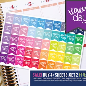 Vaca Day Vacation Flag Planner Stickers To Be Used With Erin Condren LifePlanner (ECLP), Happy Planner - 50 Stickers  (#11009)