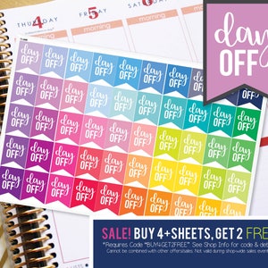 Day Off Vacation Flag Planner Stickers To Be Used With Erin Condren LifePlanner (ECLP), Happy Planner - 50 Stickers  (#11008)
