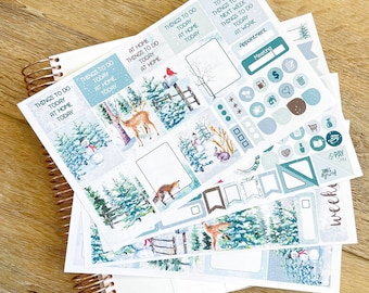 Winter Snow Animals Forest Snowflakes Planner Stickers Weekly Kit to be used with Erin Condren & Happy Planner - 134 Stickers (#12,104)