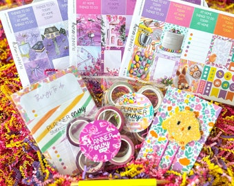 Easter Spring Flowers Cherry Blossoms Lavender Baby Chick Eggs. Planner Stickers & Accessories. April 2024 Planner Envy Subscription Box.