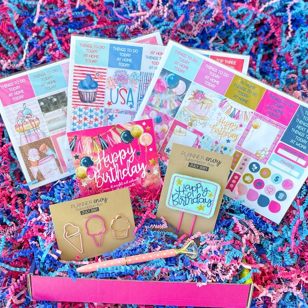 Planificateur d’anniversaire Fille Crème glacée Bonbons d’été Gâteau Cupcakes 4 juillet 2021 Planner Envy Subscription Box.  Pas de coupons de réduction