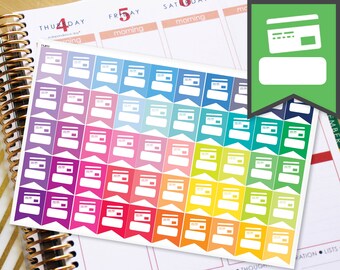Credit Card Bill Due Planner Stickers Flags To Be Used With Erin Condren LifePlanner (ECLP), Happy Planner - 50 Stickers  (#11011)