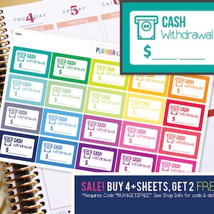 Cash Withdrawl ATM Budget Planner Stickers to be used with Erin Condren ECLP, Happy Planner, Recollections (#1024)