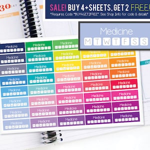 Medicine Weekly Tracker Planner Stickers to be used with Erin Condren LifePlanner (ECLP), Happy Planner - 44 Sticker (#6044)