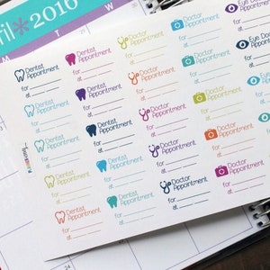 Appointment Planner Stickers Erin Condren Life Planner (ECLP) - 25 Doctor and Dentist Appointment Stickers (#3000)