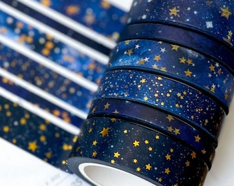 Galaxy Stars Starlight Gold FOILED Space Sky Holidays Washi Tape Set. January 2023 Planner Envy Subscription Box  - W074