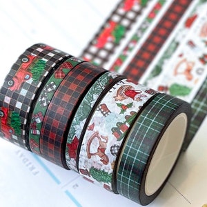 Kerstvakantie Rustieke rode vrachtwagen Buffalo Plaid Groen en Rood Washi Tape Set December 2022 Planner Envy Subscription Box - W073