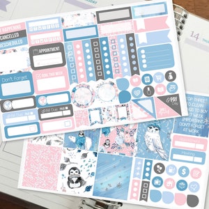 Whimsical Winter Snow Polar Bear Owls Mini Kit - Weekly Planner Stickers for Erin Condren Vertical, Med Recollections, Happy Planner (#9050)