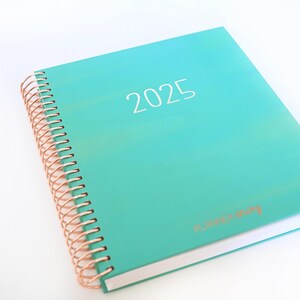 2025 Planner - Horizontal Layout, Spiral Bound - "Teal Strokes" (#102)