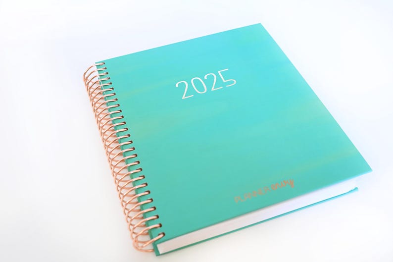 2025 Planner - Horizontal Layout, Spiral Bound - "Teal Strokes" (#102)