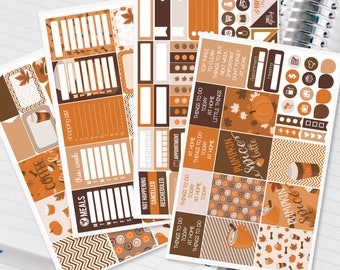 Pumpkin Spice Latte Fall Planner Stickers Weekly Kit to be used with Erin Condren Vertical Life Planner (ECLP) - 134 Stickers (#12,032)