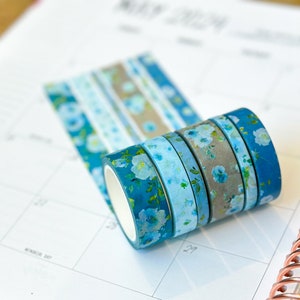 Teal Blue Spring Flowers Washi Tape Set May 2024 W107 image 7