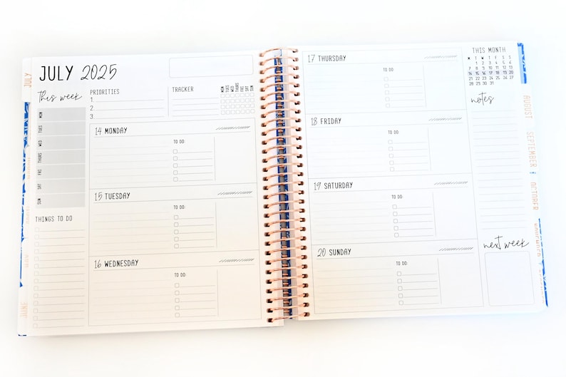 2025 Planner - Horizontal Layout, Spiral Bound - "Teal Strokes" (#102)
