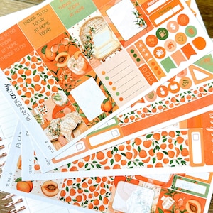 Pegatinas para planificador con colores primaverales: Naranja y Melocotón. Kit vertical semanal - 133 pegatinas (n.° 12.158)