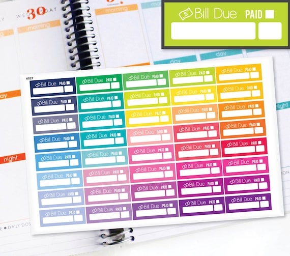 Planner Stickers Erin Condren Life Planner (Eclp) - 40 Bill Due Budget  Tracker Money Stickers (#6027)