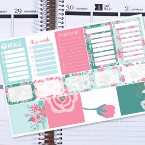Spring Floral Teal Pink Flowers Planner Stickers Weekly Kit to - Etsy