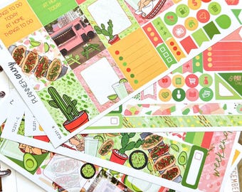 Margaritas & Mexican Food Taco Tuesday Cinco De Mayo Tacos Cactus Planner Stickers 4-Page Weekly Kit - 133 Stickers (#12,221)