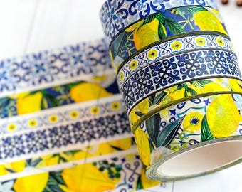 Lemons Italy Tuscany Sicilian Tiles Washi Tape Set (#W083)