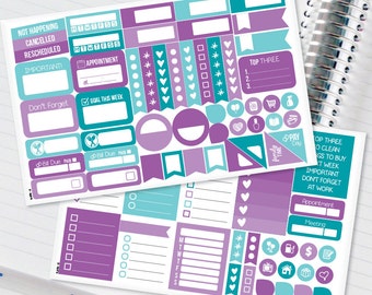 April Purple & Teal Mini Kit - Weekly Planner Stickers for Erin Condren Vertical Life Planner ECLP-Flags, Headers, Corners, Full Box (#9006)