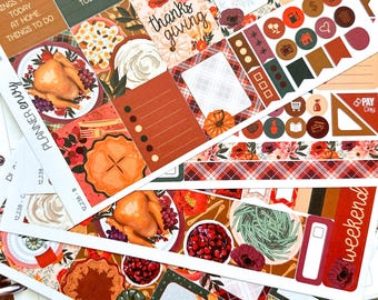 Thanksgiving Dinner Turkey Food Meal Time Planner Stickers 4-Page Weekly Kit - 133 Stickers (#12,238)