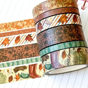 Fall Rainy Day Leaves Umbrellas Brown Washi Tape Set November 2025 - W143