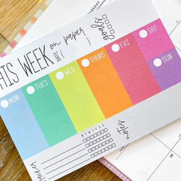 Rainbow 5x7 Weekly Notepad Planner Deskpad This Week On Paper. March 2023 Planner Envy Subscription Box.