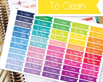Cleaning Planner Stickers Erin Condren Life Planner (Eclp) - 55 To Clean Flag Header Stickers (#7005)