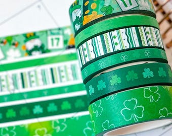 St Patricks Day Green Shamrocks Washi Tape Set (#W078)