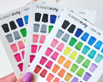 Trash Can Icons - Cleaning House Stickers - Minimalist Planner Stickers - 3 Mini Sheets (#1510 - 3)