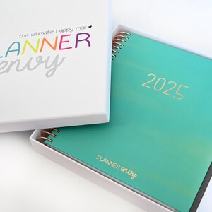 2025 Planner - Horizontal Layout, Spiral Bound - "Teal Strokes" (#102)