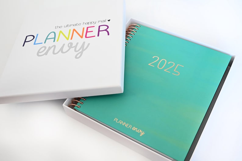 2025 Planner - Horizontal Layout, Spiral Bound - "Teal Strokes" (#102)