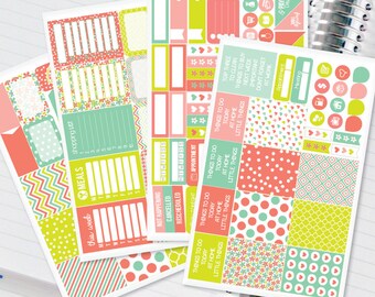 Bright Summer Geometric Floral Planner Stickers Weekly Kit for Erin Condren Recollections & Happy Planner - 134 Stickers (#12,016)